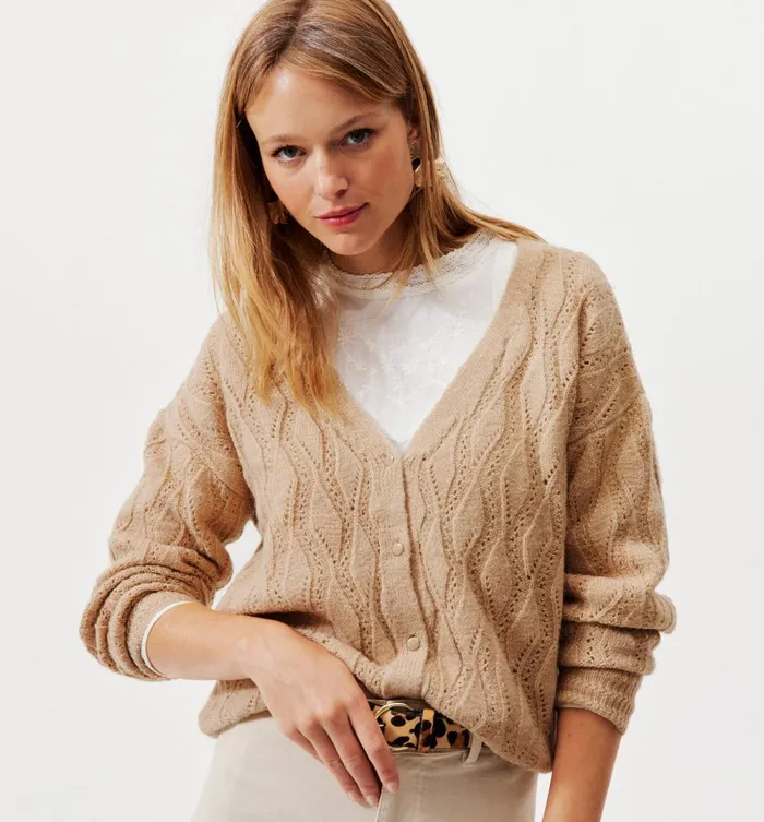 Women Milla Openwork 2Way Jumpeer 8211 Cognac Brown Promod Jumpers And Cardigans