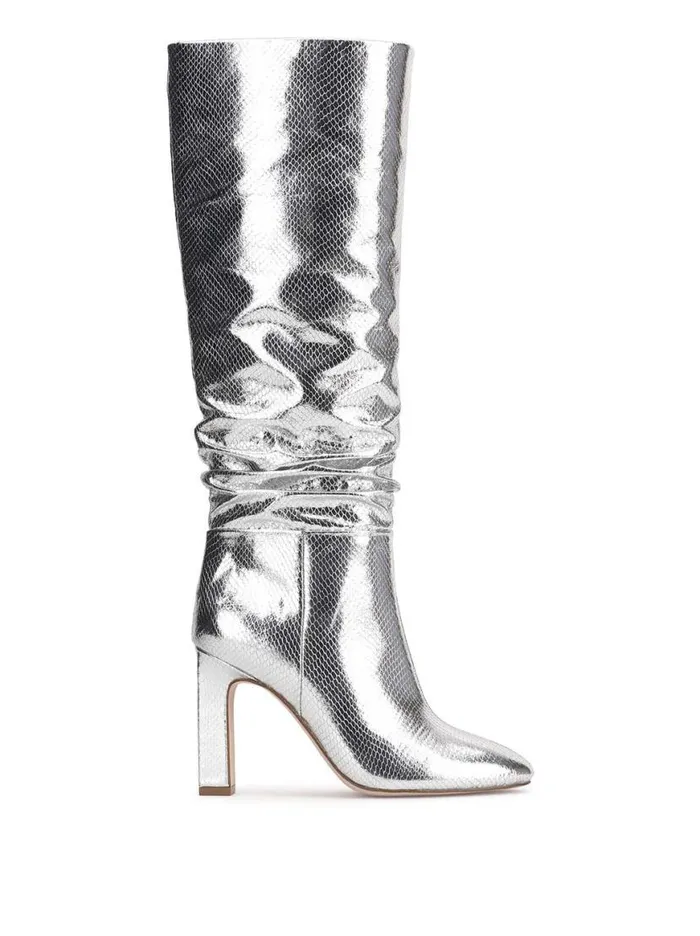 Women Minerva Knee High Boot In Silver Snake Jessica Simpson Boots and Booties