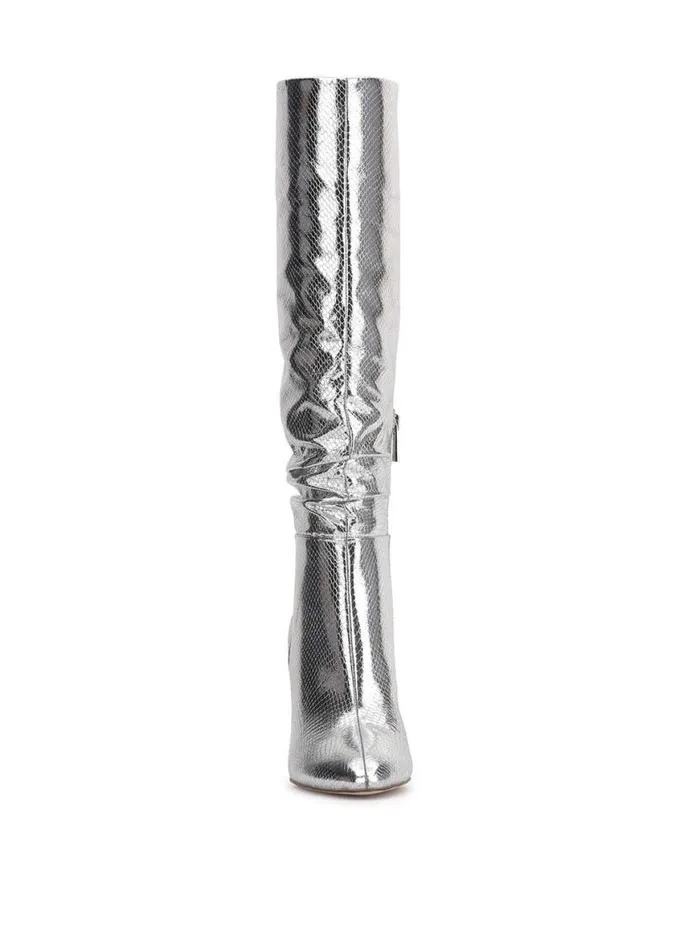 Women Minerva Knee High Boot In Silver Snake Jessica Simpson Boots and Booties