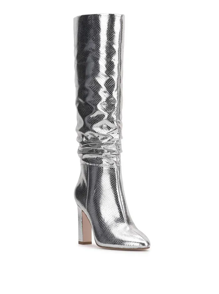 Women Minerva Knee High Boot In Silver Snake Jessica Simpson Boots and Booties