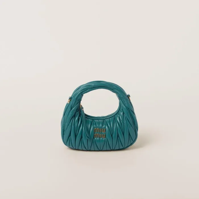 Women Mini Bags Miu Miu Wander Matelass Nappa Leather Hobo Minibag Lagoon Blue