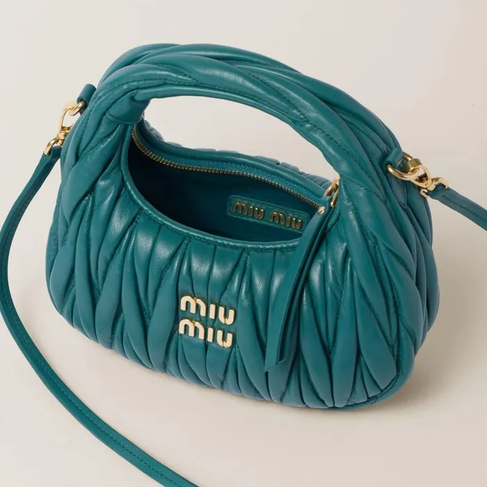 Women Mini Bags Miu Miu Wander Matelass Nappa Leather Hobo Minibag Lagoon Blue Women Mini Bags Miu Miu Wander Matelass Nappa Leather Hobo Minibag Lagoon Blue
