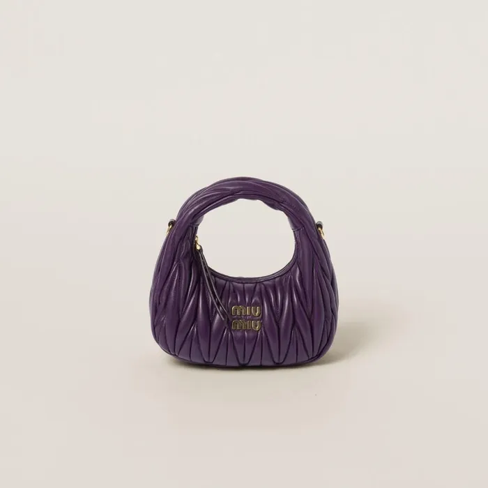 Women Mini Bags Miu Miu Wander Matelass Nappa Leather Hobo Minibag Violet