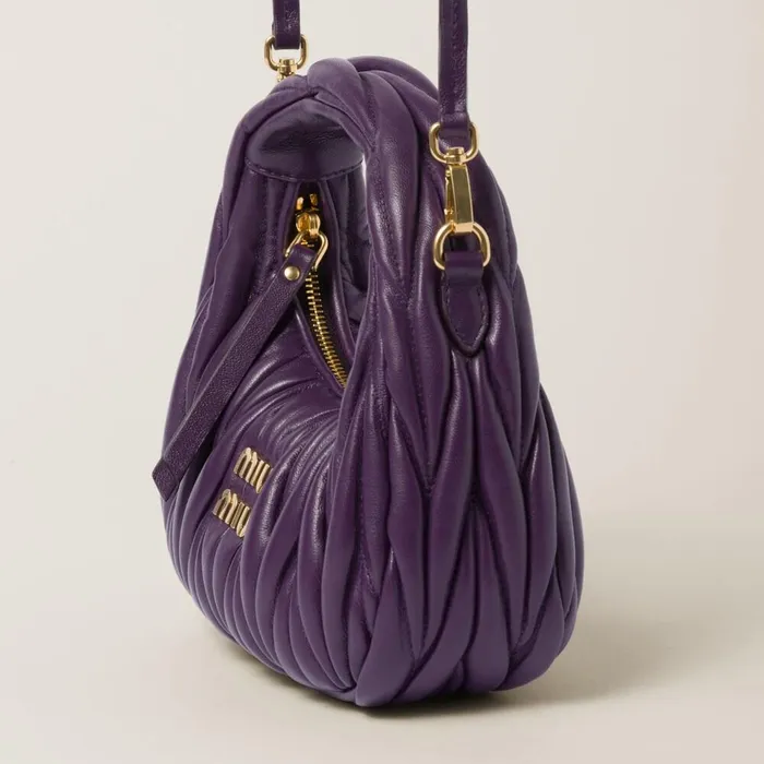 Women Mini Bags Miu Miu Wander Matelass Nappa Leather Hobo Minibag Violet Women Mini Bags Miu Miu Wander Matelass Nappa Leather Hobo Minibag Violet