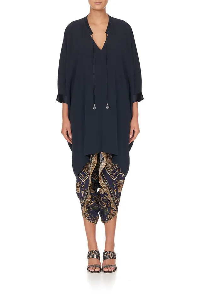 Women Mini Dresses Camilla VNeck Dress With Draped Back Solid Navy
