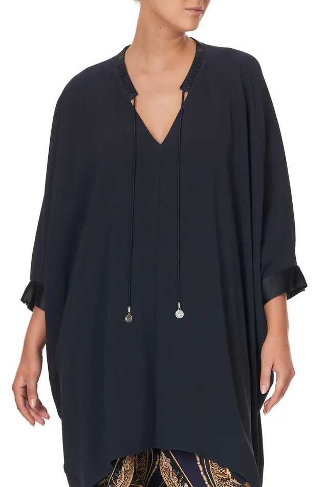 Women Mini Dresses Camilla VNeck Dress With Draped Back Solid Navy