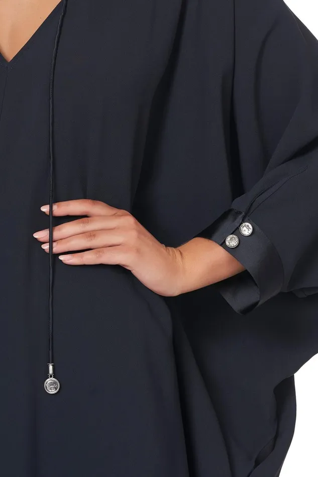 Women Mini Dresses Camilla VNeck Dress With Draped Back Solid Navy