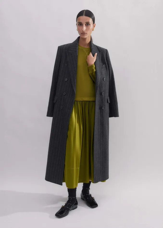 Women Mixed Media Sweatshirt Maxi Dress Bright Olive MEEM