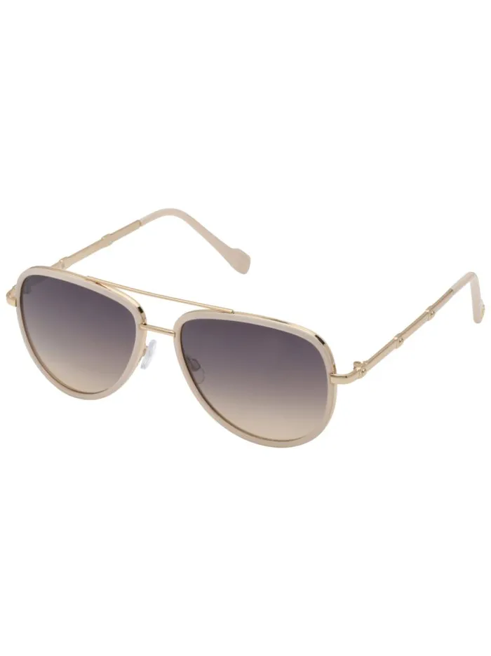 Women Modern Metal Aviator Sunglasses In Gold and Cream Jessica Simpson Sunglasses