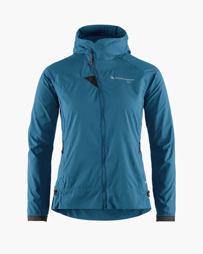 Women Nal Hooded Windbreaker Jacket Monkshood Blue Klttermusen Wind Resistant Jackets