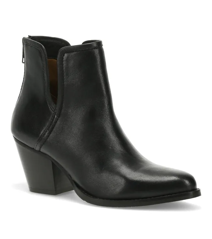 Women Nanny Block Heel Bootie Black Leather Baretraps Booties