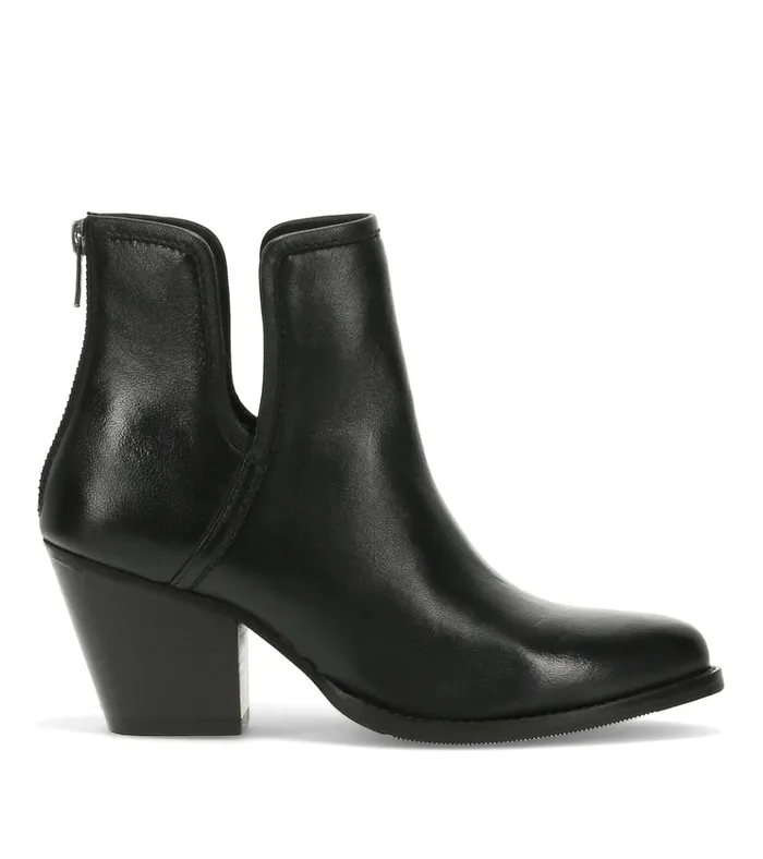 Women Nanny Block Heel Bootie Black Leather Baretraps Booties