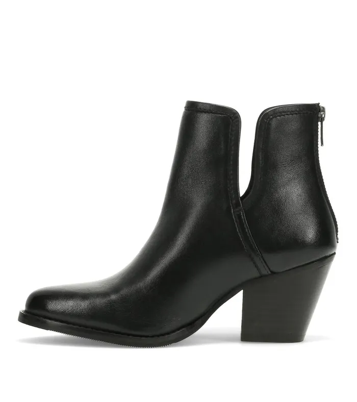 Women Nanny Block Heel Bootie Black Leather Baretraps Booties