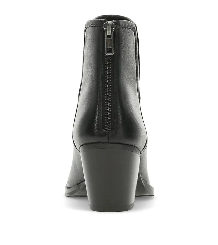 Women Nanny Block Heel Bootie Black Leather Baretraps Booties