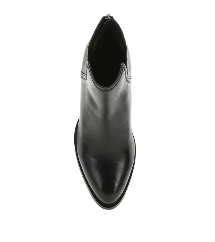 Women Nanny Block Heel Bootie Black Leather Baretraps Booties