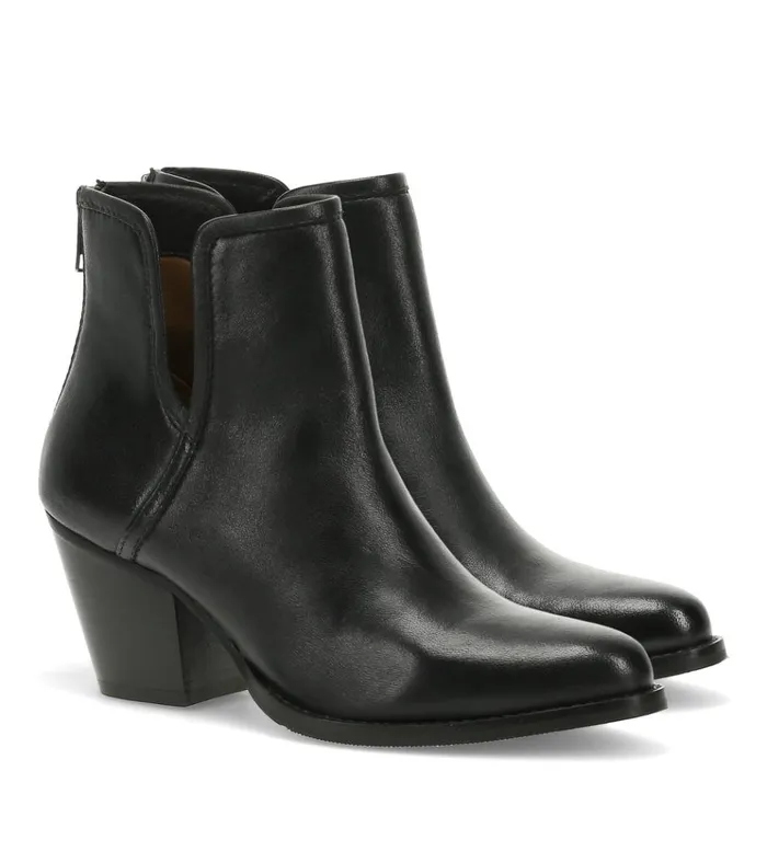 Women Nanny Block Heel Bootie Black Leather Baretraps Booties