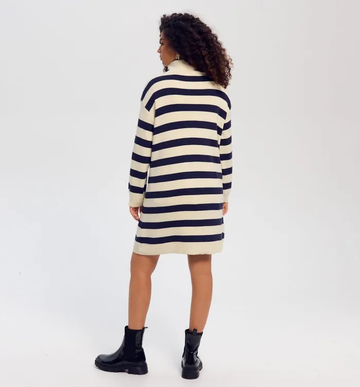 Women Nautical Knit Dress 8211 Black Stripes Promod Dresses