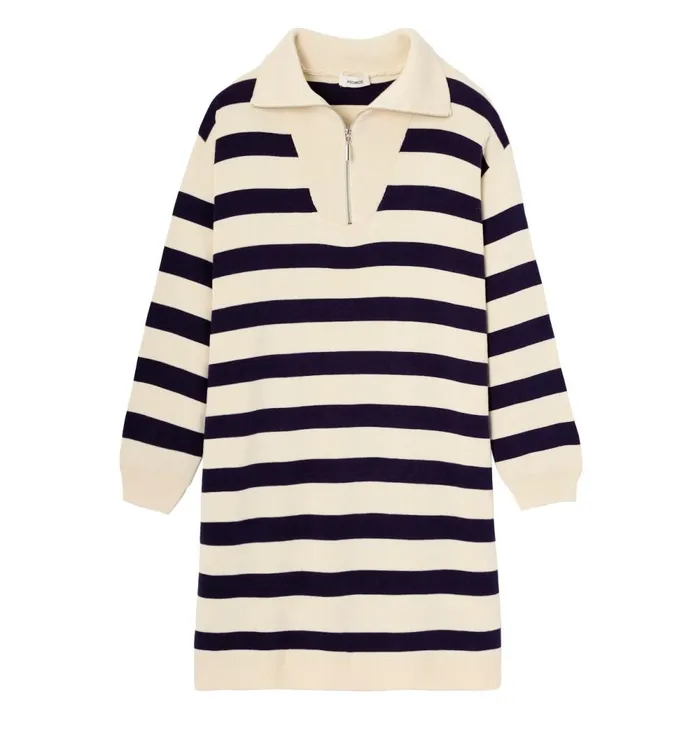 Women Nautical Knit Dress 8211 Black Stripes Promod Dresses