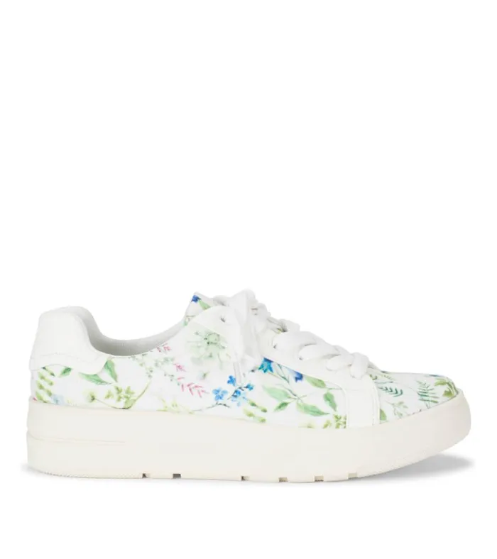 Women Nishelle Lace Up Sneaker Whitemulti Flower Canvas Baretraps Flats and Loafers
