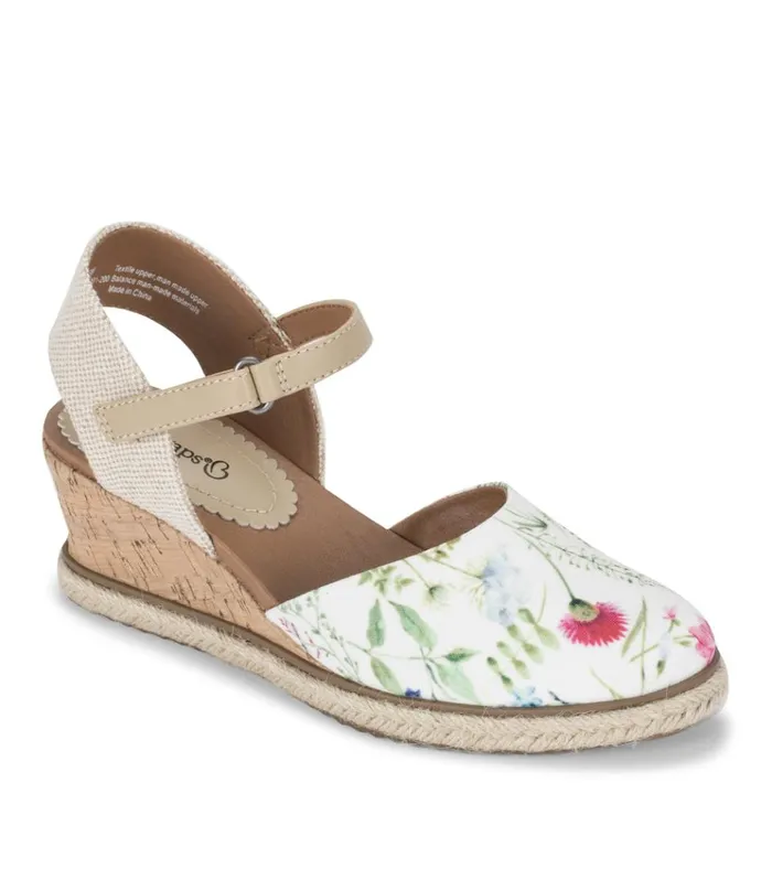 Women Ocean Closed Toe Wedge Sandal White Multi Flower Canvas Baretraps Wedge Sandals