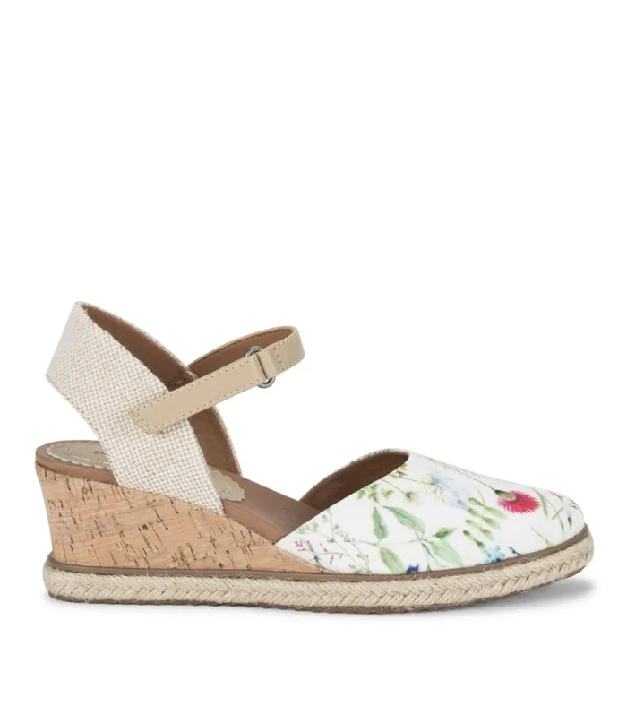 Women Ocean Closed Toe Wedge Sandal White Multi Flower Canvas Baretraps Wedge Sandals