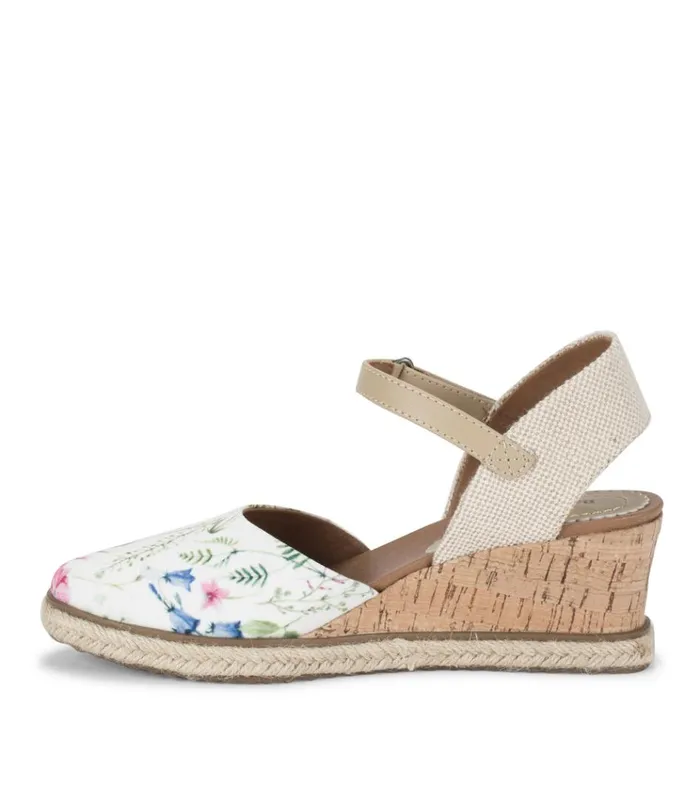 Women Ocean Closed Toe Wedge Sandal White Multi Flower Canvas Baretraps Wedge Sandals