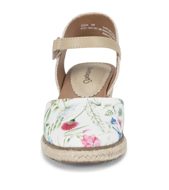 Women Ocean Closed Toe Wedge Sandal White Multi Flower Canvas Baretraps Wedge Sandals