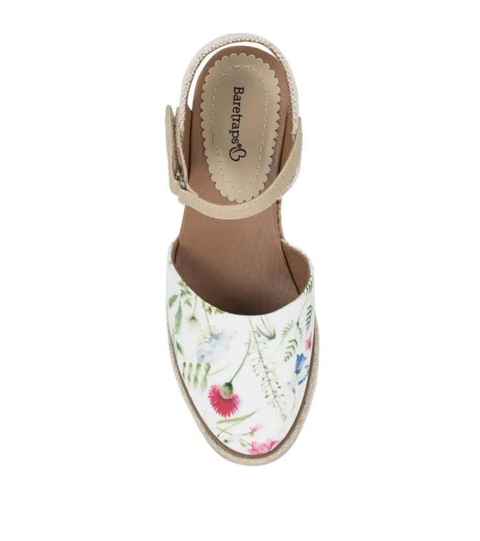 Women Ocean Closed Toe Wedge Sandal White Multi Flower Canvas Baretraps Wedge Sandals