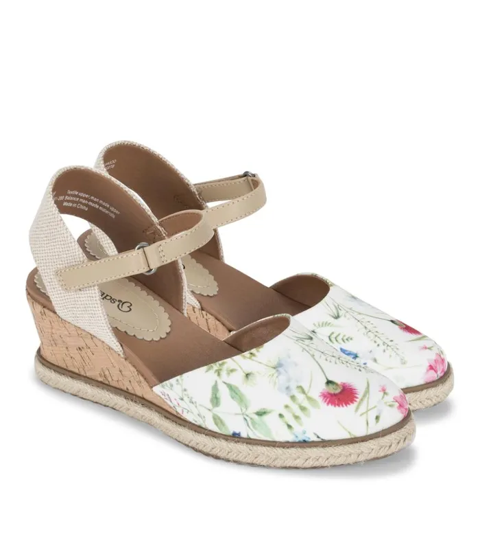 Women Ocean Closed Toe Wedge Sandal White Multi Flower Canvas Baretraps Wedge Sandals