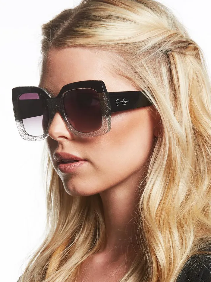 Women Ombre Glitter In Black and Clear Jessica Simpson Sunglasses
