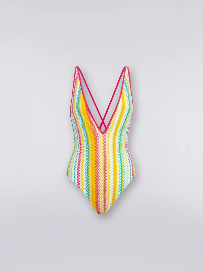 Women OnePiece Swimming Costume With V Neckline Multicoloured Missoni Swimsuits