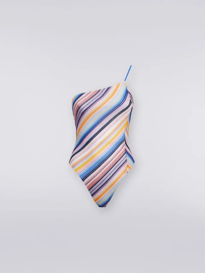 Women OneShoulder OnePiece Swimming Costume In Striped Crochet Multicoloured Missoni Swimsuits Women OneShoulder OnePiece Swimming Costume In Striped Crochet Multicoloured Missoni Swimsuits