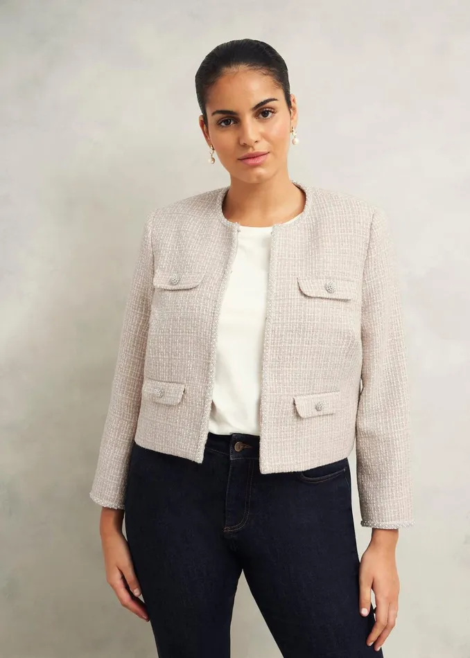 Women Oriana Tweed Jacket Oyster Hobbs Coats and Jackets