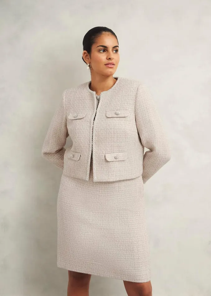 Women Oriana Tweed Jacket Oyster Hobbs Coats and Jackets