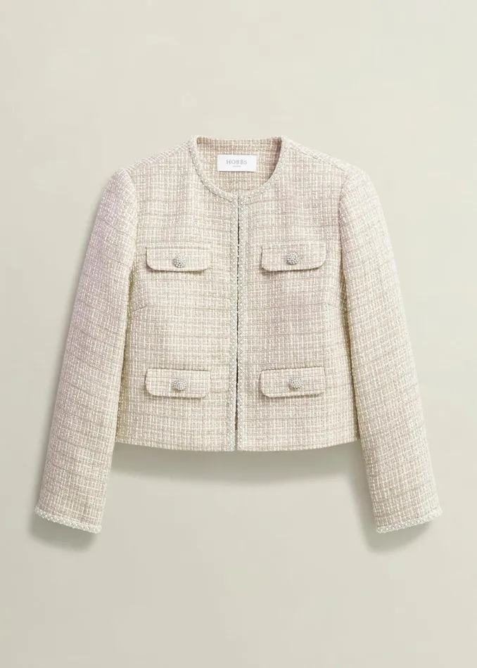 Women Oriana Tweed Jacket Oyster Hobbs Coats and Jackets