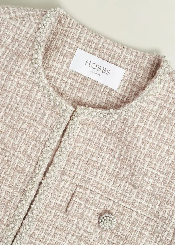 Women Oriana Tweed Jacket Oyster Hobbs Coats and Jackets