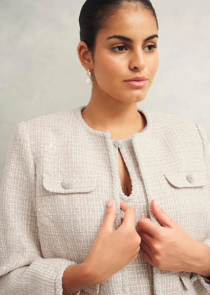 Women Oriana Tweed Jacket Oyster Hobbs Coats and Jackets
