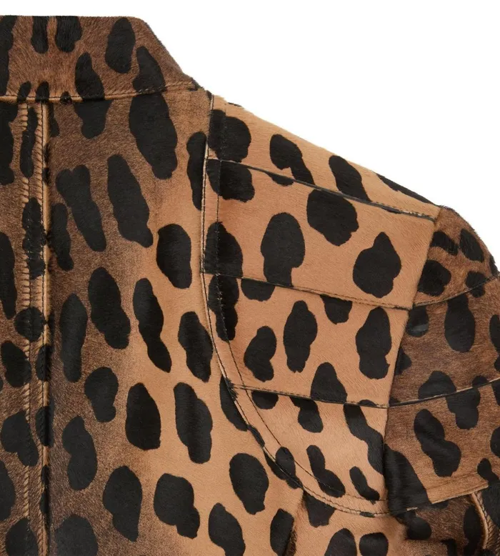 Women Outerwear Tom Ford Leopard Printed Calf Hair Biker Jacket Black Beige Women Outerwear Tom Ford Leopard Printed Calf Hair Biker Jacket Black Beige
