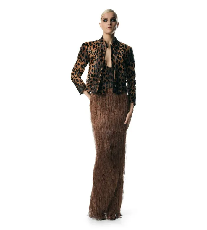 Women Outerwear Tom Ford Leopard Printed Calf Hair Biker Jacket Black Beige Women Outerwear Tom Ford Leopard Printed Calf Hair Biker Jacket Black Beige