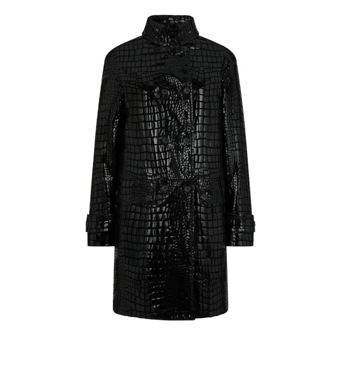 Women Outerwear Tom Ford Printed Croc Leather Double Breasted Coat Black