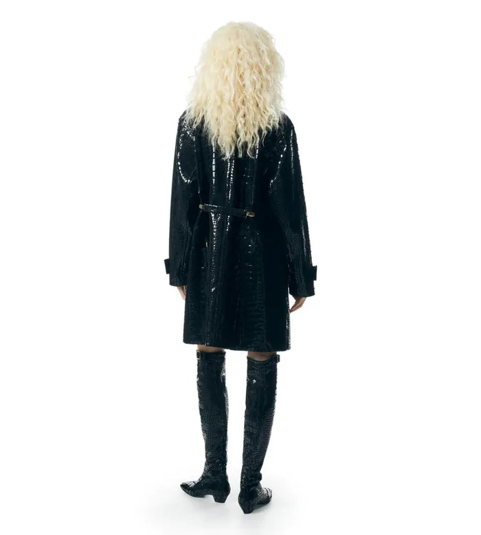 Women Outerwear Tom Ford Printed Croc Leather Double Breasted Coat Black Women Outerwear Tom Ford Printed Croc Leather Double Breasted Coat Black