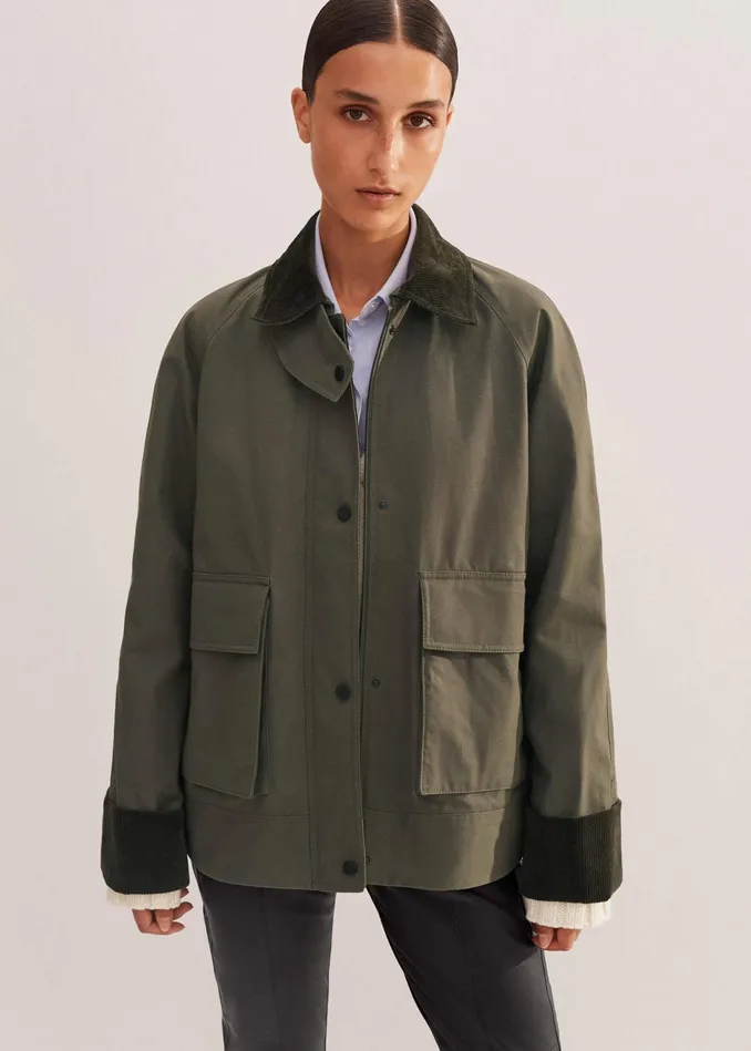 Women Oversized Waxed Cotton Country Jacket Khaki MEEM