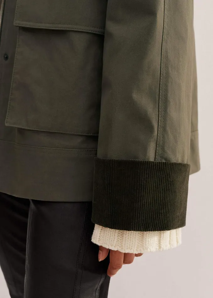 Women Oversized Waxed Cotton Country Jacket Khaki MEEM