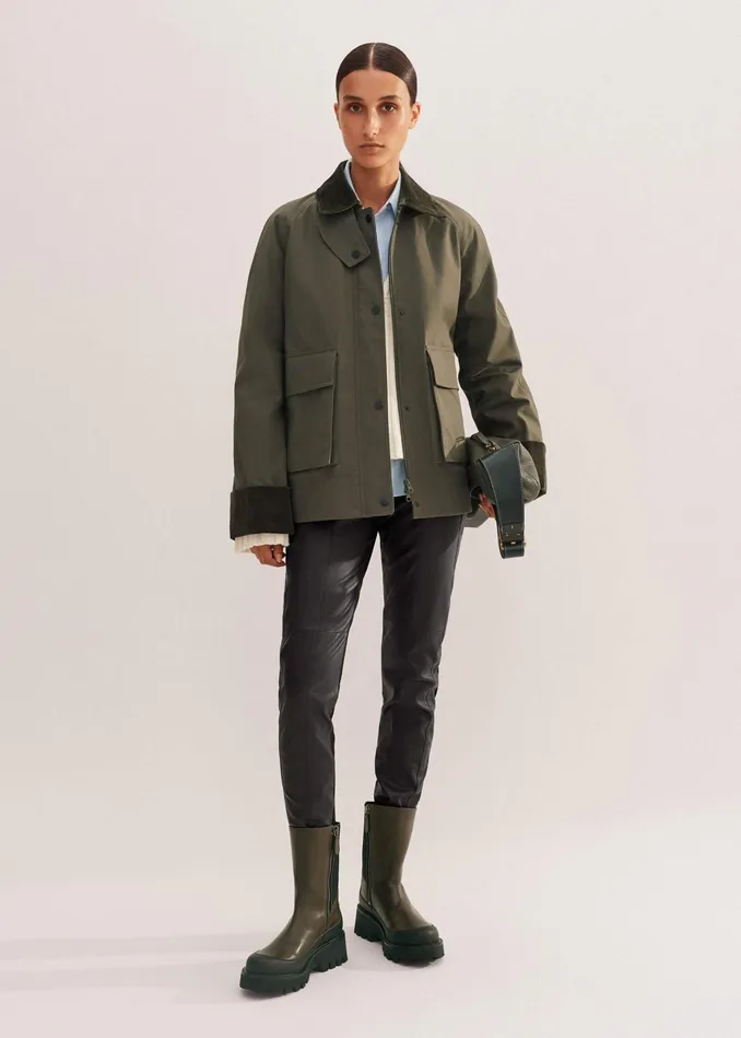 Women Oversized Waxed Cotton Country Jacket Khaki MEEM