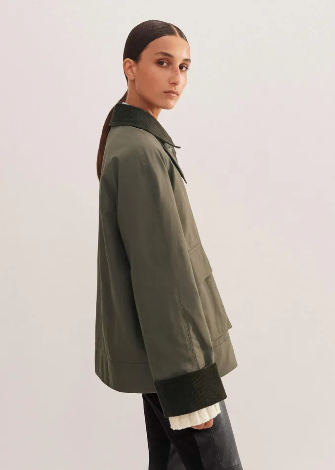 Women Oversized Waxed Cotton Country Jacket Khaki MEEM