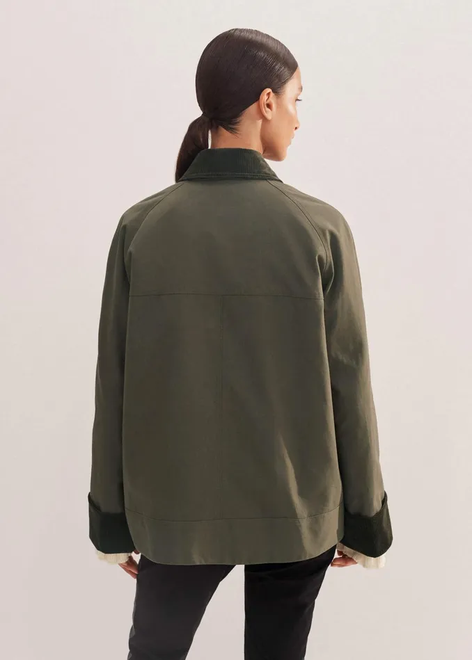 Women Oversized Waxed Cotton Country Jacket Khaki MEEM