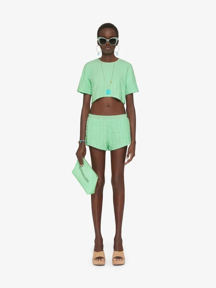 Women Pants and Shorts Givenchy Shorts In 4G Cotton Towelling Aqua Green