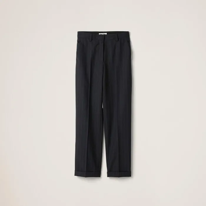 Women Pants And Shorts Miu Miu Pinstriped Pants Black