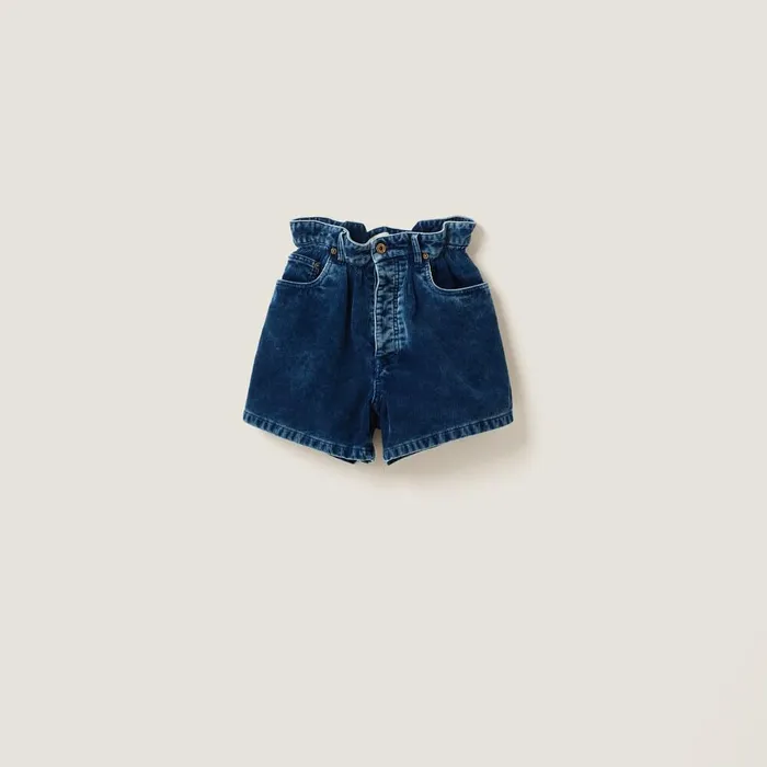 Women Pants And Shorts Miu Miu Washed Corduroy Bermudas Indigo Blue