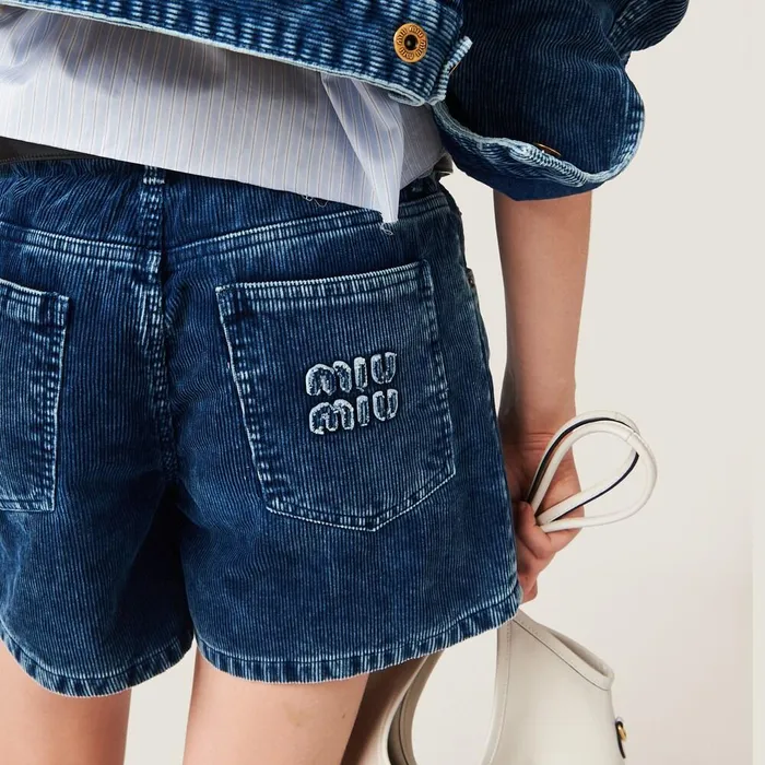 Women Pants And Shorts Miu Miu Washed Corduroy Bermudas Indigo Blue Women Pants And Shorts Miu Miu Washed Corduroy Bermudas Indigo Blue